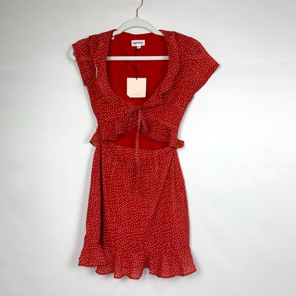 NWT Superdown Mercy Short Sleeve Polka Dot Red White Cutout Mini Dress XXS - Picture 4 of 7